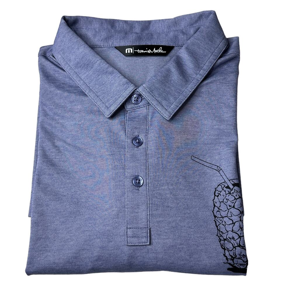 New Travis Mathew Tropical Pineapple Golf Polo Shirt Blue Men's XL NWOT